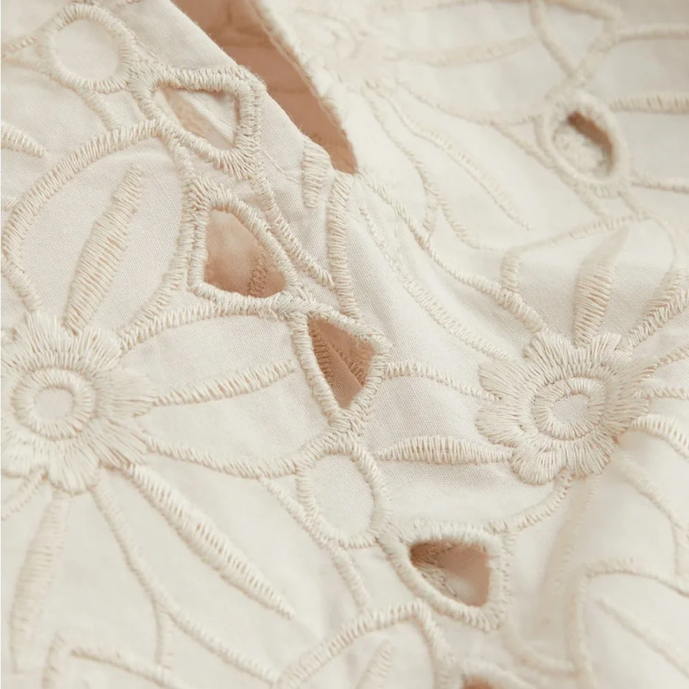 H&M Light Beige Dress with Eyelet Embroidery size S - Picture 3 of 7